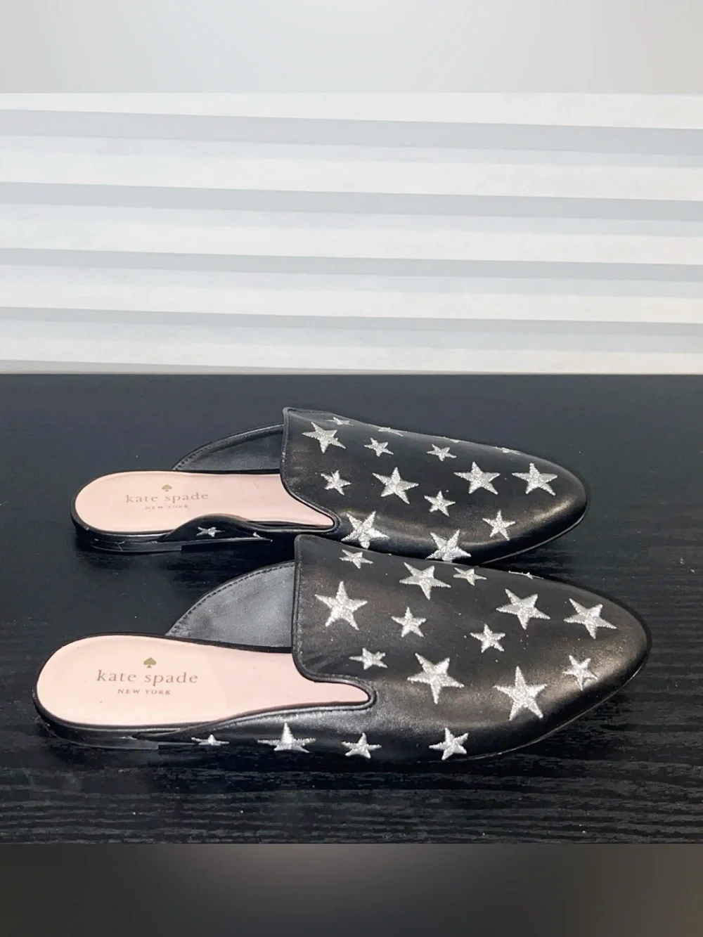 KATE SPADE Sareen Black Star-Print Leather Slip-On Mules